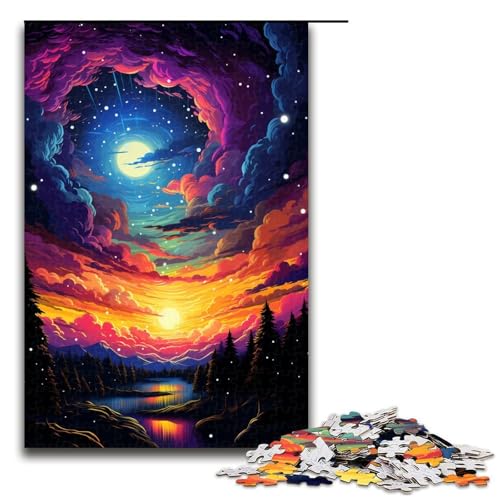 Puzzle für Erwachsene 1000 Teile farbenfroher Psychedelischer Himmel Puzzlespiele Spielzeug Geschenk geeignet für die Schreibtischdekoration 1000 Teile (75 x 50 cm) von mowenbingpeng