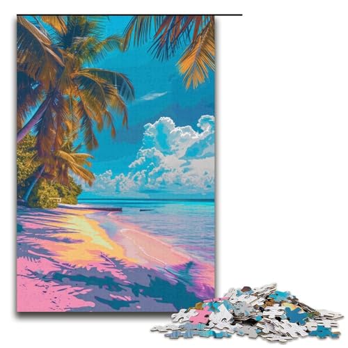 Puzzle für Erwachsene 1000 Teile farbenfroher Psychedelischer Strand auf den Malediven Puzzle für Erwachsene Holzpuzzle Familienspiele Weihnachts- und Geburtstagsgeschenke 1000 Teile (38 x 26 cm) von mowenbingpeng