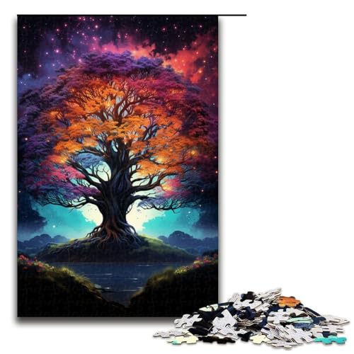 Puzzle für Erwachsene 1000 Teile farbenfroher Psychedelischer Weltenbaum Holzpuzzle für Kinder Lernspiel 1000 Teile (75 x 50 cm) von mowenbingpeng