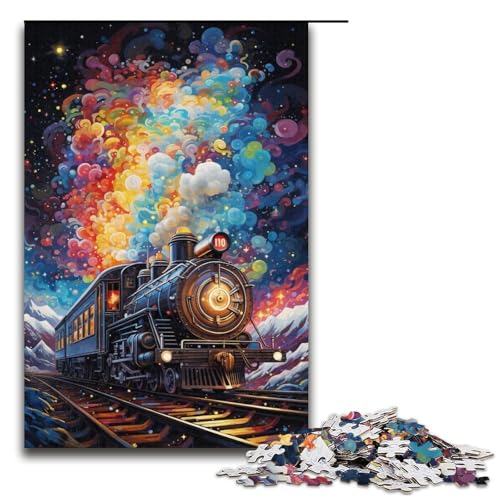 Puzzle für Erwachsene 1000 Teile farbenfroher Psychedelischer Zug Holzpuzzle für Kinder Lernspiel 1000 Teile (38 x 26 cm) von mowenbingpeng