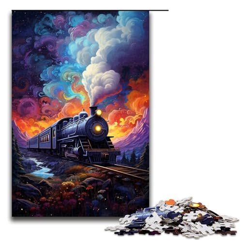 Puzzle für Erwachsene 1000 Teile farbenfroher Psychedelischer Zug Holzpuzzle für Kinder Lernspiel 1000 Teile (75 x 50 cm) von mowenbingpeng