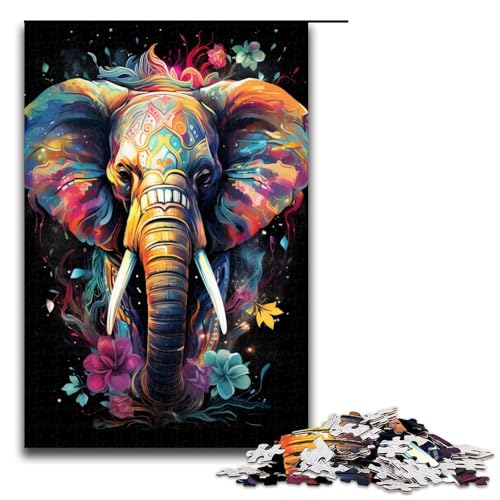 Puzzle für Erwachsene 1000 Teile farbenfrohes Elefanten-Kunstpuzzle Holzpuzzle Lernspiel Herausforderungsspielzeug 1000 Teile (75 x 50 cm) von mowenbingpeng