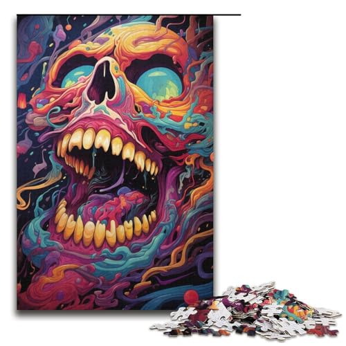 Puzzle für Erwachsene 1000 Teile farbenfrohes Kunstmonster-Puzzle Holzpuzzle Lernspiel Herausforderungsspielzeug 1000 Teile (38 x 26 cm) von mowenbingpeng