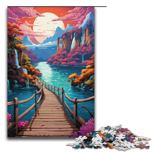 Puzzle für Erwachsene 1000 Teile farbenfrohes Psychedelikum der Plitvicer Seen Holzpuzzle 1000 Teile (38 x 26 cm) von mowenbingpeng