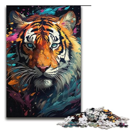 Puzzle für Erwachsene 1000 Teile farbenfrohes künstlerisches Tiger-Holzpuzzle für Kinder Lernspiel 1000 Teile (38 x 26 cm) von mowenbingpeng