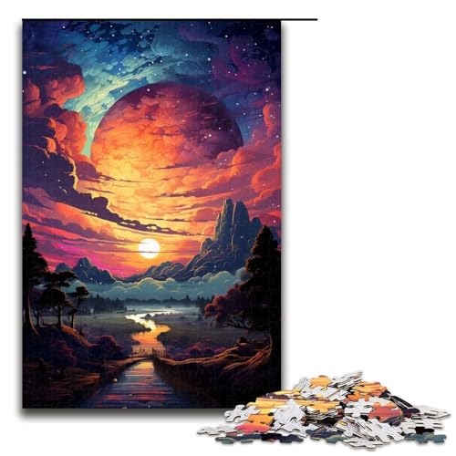 Puzzle für Erwachsene 1000 Teile farbenfrohes psychedelisches Abend- und Sonnenuntergangs-Holzpuzzle für Kinder Lernspiel 1000 Teile (75 x 50 cm) von mowenbingpeng