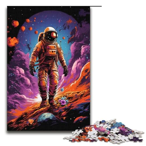 Puzzle für Erwachsene 1000 Teile farbenfrohes psychedelisches Astronauten-Holzpuzzle für Kinder Lernspiel 1000 Teile (38 x 26 cm) von mowenbingpeng