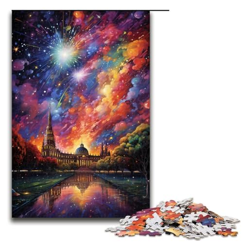 Puzzle für Erwachsene 1000 Teile farbenfrohes psychedelisches Bild eines Parlamentsgebäudes Canber-Puzzle Holzpuzzle Lernspiel Herausforderungsspielzeug 1000 Teile (75 x 50 cm) von mowenbingpeng