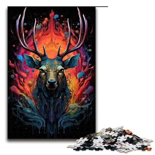 Puzzle für Erwachsene 1000 Teile farbenfrohes psychedelisches Elch-Kunstmuster zum Zusammenbauen hilft dem Gehirn süchtig machendes Spielzeug zur Förderung der Geduld 1000 Teile (75 x 50 cm) von mowenbingpeng