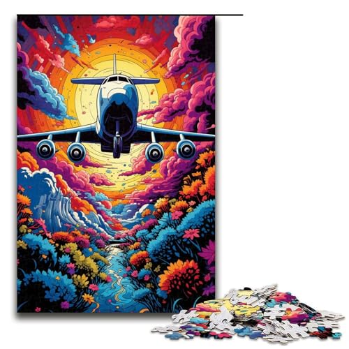 Puzzle für Erwachsene 1000 Teile farbenfrohes psychedelisches Flugzeug Holzpuzzle 1000 Teile (75 x 50 cm) von mowenbingpeng