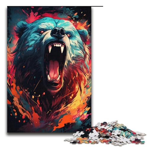 Puzzle für Erwachsene 1000 Teile farbenfrohes psychedelisches Gemälde Bär unmögliches Puzzle Familienspiel Stressabbau schwierige Herausforderung 1000 Teile (38 x 26 cm) von mowenbingpeng