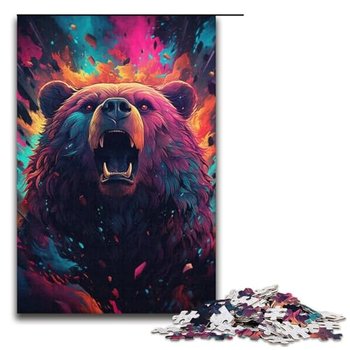 Puzzle für Erwachsene 1000 Teile farbenfrohes psychedelisches Gemälde Bären-Puzzle Holzpuzzle Lernspiel Herausforderungsspielzeug 1000 Teile (38 x 26 cm) von mowenbingpeng