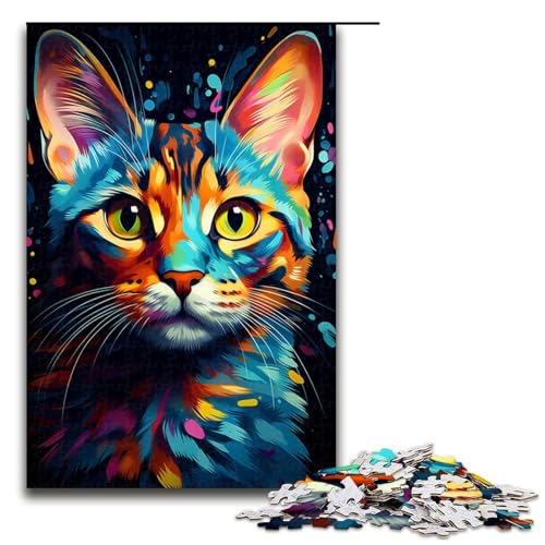 Puzzle für Erwachsene 1000 Teile farbenfrohes psychedelisches Gemälde Einer Bengalkatze Geburtstagsgeschenk für Teenager ab 14 Jahren 1000 Teile (75 x 50 cm) von mowenbingpeng