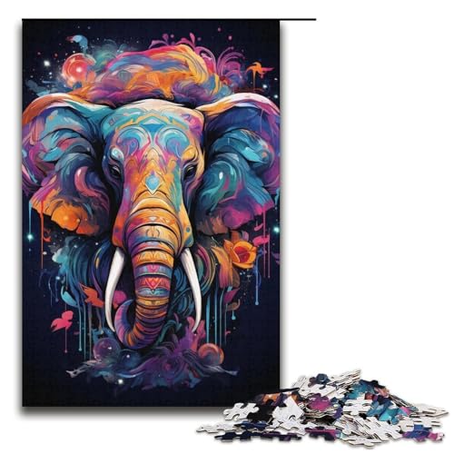 Puzzle für Erwachsene 1000 Teile farbenfrohes psychedelisches Gemälde Elefanten-Puzzle für Erwachsene Holzpuzzle Familienspiele Weihnachts- und Geburtstagsgeschenke 1000 Teile (38 x 26 cm) von mowenbingpeng