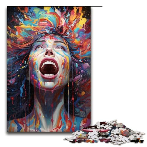Puzzle für Erwachsene 1000 Teile farbenfrohes psychedelisches Gemälde Mädchen-Puzzle für Erwachsene Holzpuzzle Familienspiele Weihnachts- und Geburtstagsgeschenke 1000 Teile (75 x 50 cm) von mowenbingpeng