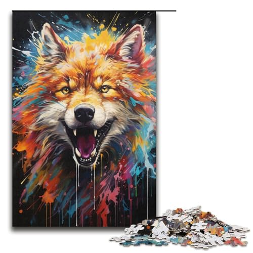 Puzzle für Erwachsene 1000 Teile farbenfrohes psychedelisches Gemälde eines Fuchstiers Holzpuzzle für Kinder Lernspiel 1000 Teile (38 x 26 cm) von mowenbingpeng
