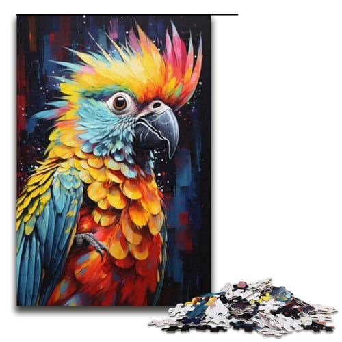 Puzzle für Erwachsene 1000 Teile farbenfrohes psychedelisches Gemälde eines Nymphensittichs Puzzlespiel Spielzeug lustig 1000 Teile (38 x 26 cm) von mowenbingpeng