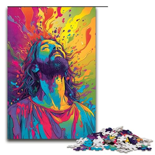 Puzzle für Erwachsene 1000 Teile farbenfrohes psychedelisches Jesus-Puzzle aus Holz für Kinder Lernspiel 1000 Teile (75 x 50 cm) von mowenbingpeng