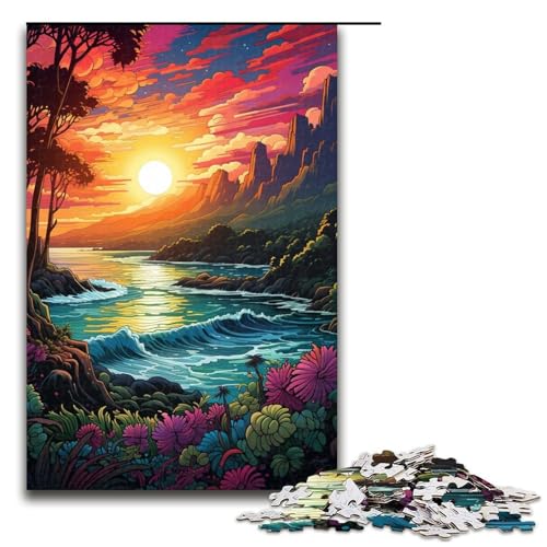 Puzzle für Erwachsene 1000 Teile farbenfrohes psychedelisches Küstenparadies Geburtstagsgeschenk für Teenager ab 14 Jahren 1000 Teile (75 x 50 cm) von mowenbingpeng