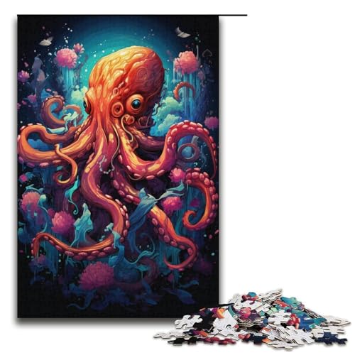 Puzzle für Erwachsene 1000 Teile farbenfrohes psychedelisches Kunstgemälde eines Oktopus Lernspiele für Zuhause DIY-Spielzeug tolles Geschenk für Spiele 1000 Teile (38 x 26 cm) von mowenbingpeng
