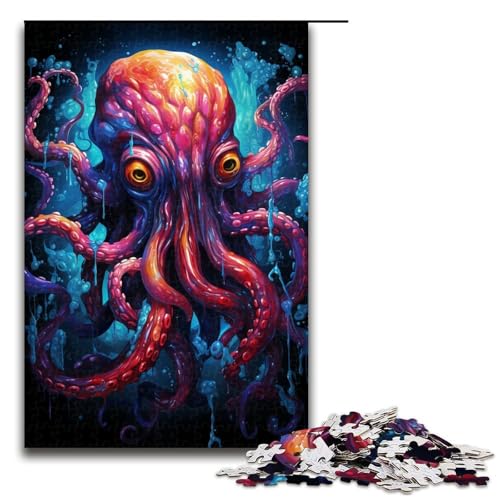 Puzzle für Erwachsene 1000 Teile farbenfrohes psychedelisches Kunstgemälde eines Oktopus Lernspiele für Zuhause DIY-Spielzeug tolles Geschenk für Spiele 1000 Teile (75 x 50 cm) von mowenbingpeng