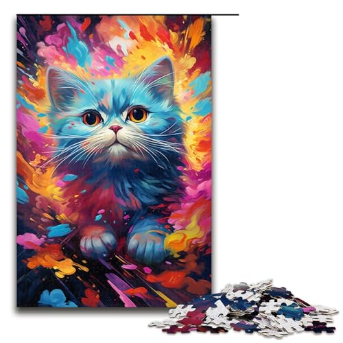 Puzzle für Erwachsene 1000 Teile farbenfrohes psychedelisches Kurzhaarkatzen-Gemälde Geburtstagsgeschenk für Teenager ab 14 Jahren 1000 Teile (75 x 50 cm) von mowenbingpeng