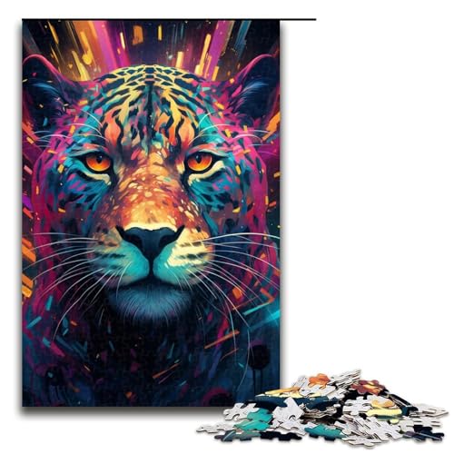 Puzzle für Erwachsene 1000 Teile farbenfrohes psychedelisches Leoparden-Holzpuzzle für Kinder Lernspiel 1000 Teile (75 x 50 cm) von mowenbingpeng