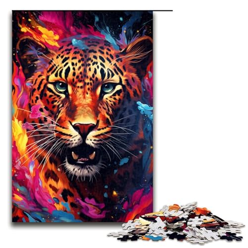 Puzzle für Erwachsene 1000 Teile farbenfrohes psychedelisches Leoparden-Puzzle Spiele Spielzeug Geschenk geeignet für die Schreibtischdekoration 1000 Teile (75 x 50 cm) von mowenbingpeng