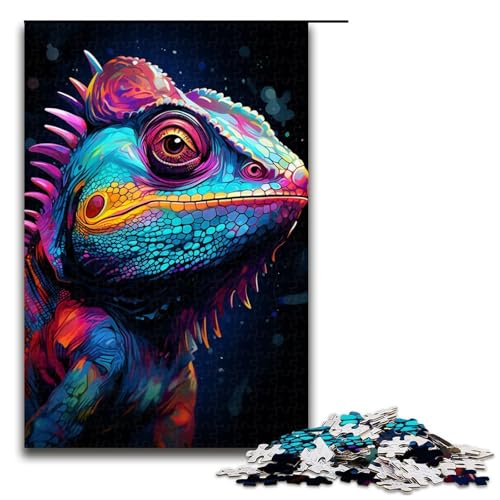Puzzle für Erwachsene 1000 Teile farbenfrohes psychedelisches Neon-Chamäleon Puzzlespiel lustiges Spielzeug 1000 Teile (75 x 50 cm) von mowenbingpeng