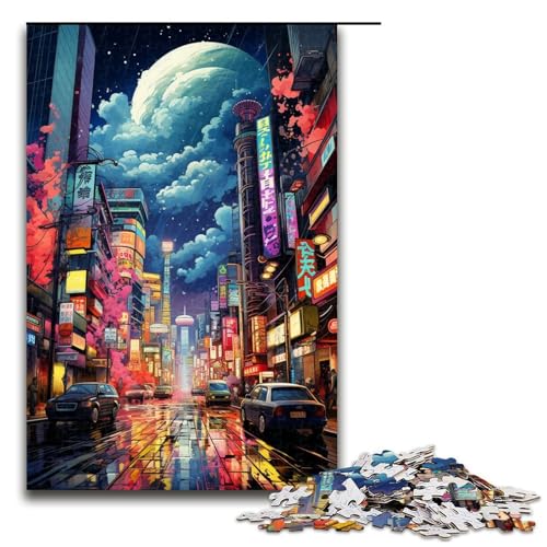 Puzzle für Erwachsene 1000 Teile farbenfrohes psychedelisches Neon-Puzzle aus Tokio Heimdekoration Spielzeug Geschenk für die ganze Familie 1000 Teile (75 x 50 cm) von mowenbingpeng