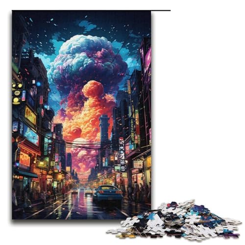 Puzzle für Erwachsene 1000 Teile farbenfrohes psychedelisches Neon-Tokio-Stadtpuzzle Holzpuzzle Lernspiel Herausforderungsspielzeug 1000 Teile (38 x 26 cm) von mowenbingpeng