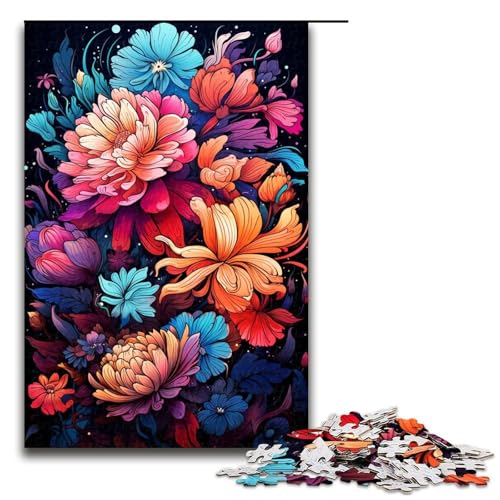 Puzzle für Erwachsene 1000 Teile farbenfrohes psychedelisches Neon-Wildblumen-Puzzle Holzpuzzle Lernspiel Herausforderungsspielzeug 1000 Teile (75 x 50 cm) von mowenbingpeng