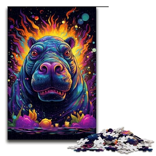 Puzzle für Erwachsene 1000 Teile farbenfrohes psychedelisches Nilpferd-Puzzle Lernspiele für Zuhause DIY-Spielzeug tolles Geschenk für Spiele 1000 Teile (75 x 50 cm) von mowenbingpeng