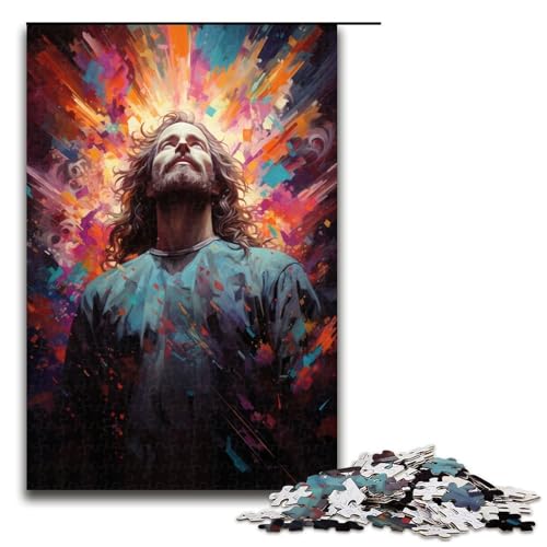 Puzzle für Erwachsene 1000 Teile farbenfrohes psychedelisches Ölgemälde von Jesus unmögliches Puzzle Familienspiel Stressabbau schwierige Herausforderung 1000 Teile (75 x 50 cm) von mowenbingpeng