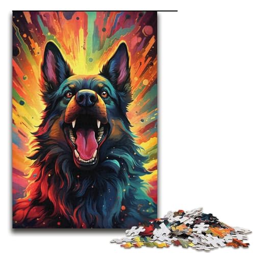 Puzzle für Erwachsene 1000 Teile farbenfrohes psychedelisches Puzzle mit deutschem Schäferhund Holzpuzzle für Erwachsene Familienspiele Weihnachts- und Geburtstagsgeschenke 1000 Teile (38 x 26 cm) von mowenbingpeng