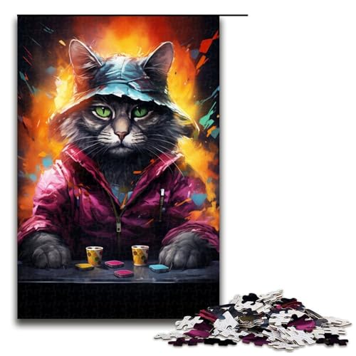 Puzzle für Erwachsene 1000 Teile farbenfrohes psychedelisches Puzzle mit schwarzer Katze Lernspiele für Zuhause DIY-Spielzeug tolles Geschenk für Spiele 1000 Teile (75 x 50 cm) von mowenbingpeng
