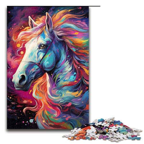 Puzzle für Erwachsene 1000 Teile farbenfrohes psychedelisches Regenbogenpferd Puzzlespiele Spielzeug Geschenk geeignet für die Schreibtischdekoration 1000 Teile (75 x 50 cm) von mowenbingpeng