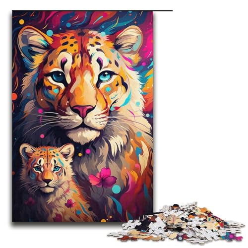Puzzle für Erwachsene 1000 Teile farbenfrohes psychedelisches Schneeleoparden-Puzzle Lernspiele für Zuhause DIY-Spielzeug tolles Geschenk für Spiele 1000 Teile (38 x 26 cm) von mowenbingpeng