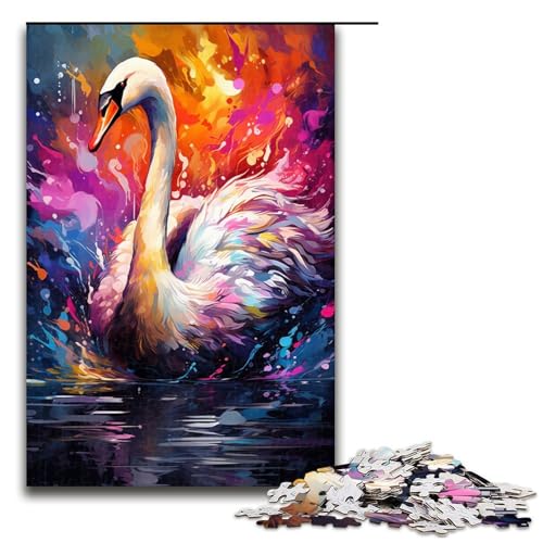 Puzzle für Erwachsene 1000 Teile farbenfrohes psychedelisches Schwanen-Holzpuzzle für Kinder Lernspiel 1000 Teile (75 x 50 cm) von mowenbingpeng