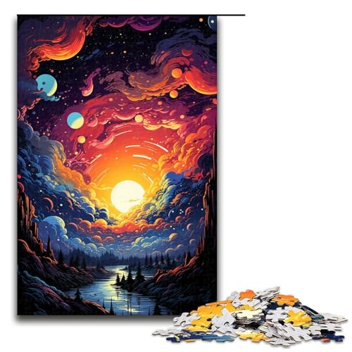 Puzzle für Erwachsene 1000 Teile farbenfrohes psychedelisches Sonnenuntergangs-Puzzle Lernspiele für Zuhause DIY-Spielzeug tolles Geschenk für Spiele 1000 Teile (75 x 50 cm) von mowenbingpeng