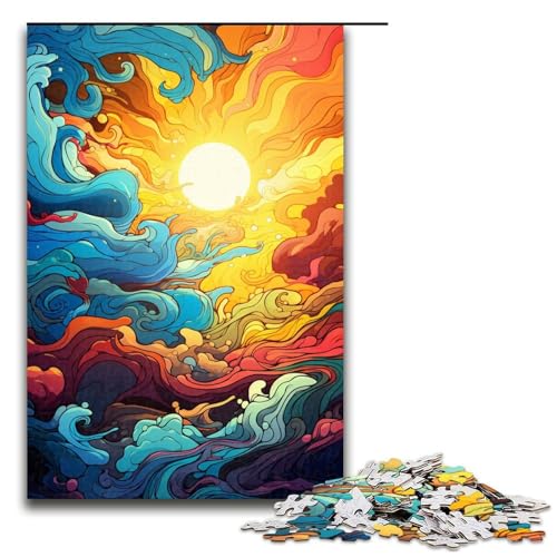 Puzzle für Erwachsene 1000 Teile farbenfrohes psychedelisches Sonnenuntergangs-Puzzle für Erwachsene Holzpuzzles Familienspiele Weihnachts- und Geburtstagsgeschenke 1000 Teile (75 x 50 cm) von mowenbingpeng