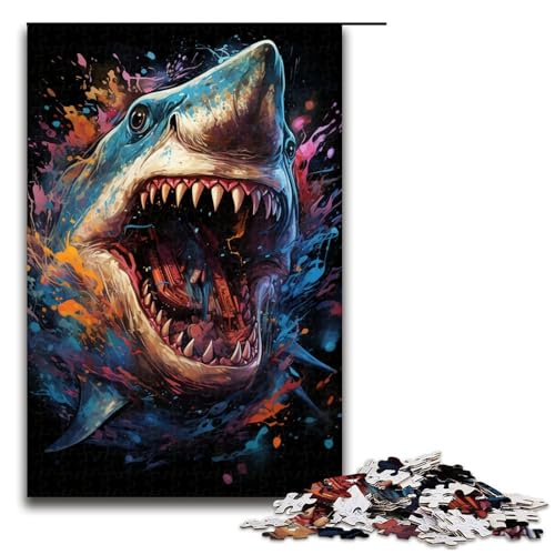 Puzzle für Erwachsene 1000 Teile farbenfrohes psychedelisches Tierhai-Puzzle Lernspiele für Zuhause DIY-Spielzeug tolles Geschenk für Spiele 1000 Teile (75 x 50 cm) von mowenbingpeng