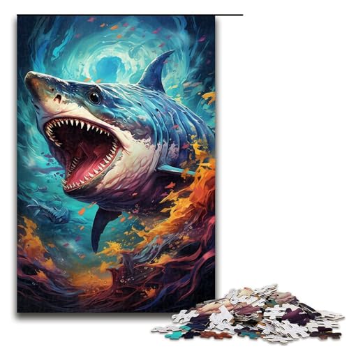Puzzle für Erwachsene 1000 Teile farbenfrohes psychedelisches Tierhai-Puzzle Lernspiele für Zuhause DIY-Spielzeug tolles Geschenk für Spiele 1000 Teile (75 x 50 cm) von mowenbingpeng
