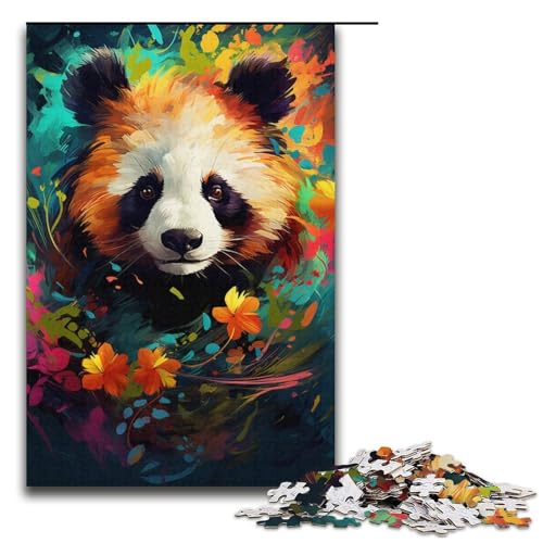 Puzzle für Erwachsene 1000 Teile farbenfrohes psychedelisches Tierpanda-Holzpuzzle für Kinder Lernspiel 1000 Teile (38 x 26 cm) von mowenbingpeng