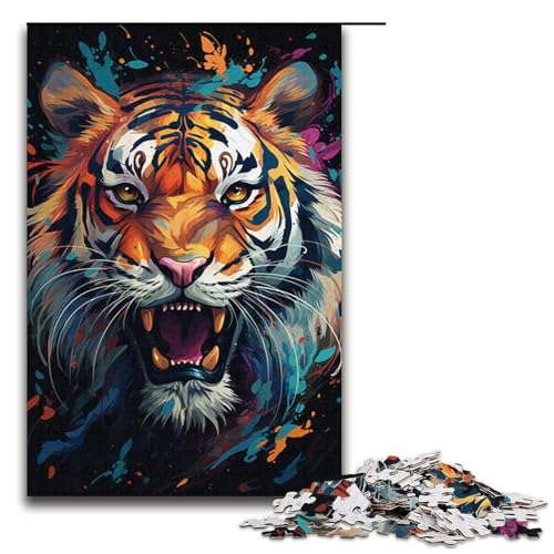 Puzzle für Erwachsene 1000 Teile farbenfrohes psychedelisches Tiger-Puzzle Lernspiele für Zuhause DIY-Spielzeug tolles Geschenk für Spiele 1000 Teile (38 x 26 cm) von mowenbingpeng