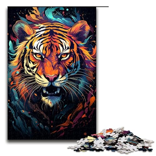 Puzzle für Erwachsene 1000 Teile farbenfrohes psychedelisches Tiger-Puzzle Spiele Spielzeug Geschenk geeignet für die Schreibtischdekoration 1000 Teile (75 x 50 cm) von mowenbingpeng
