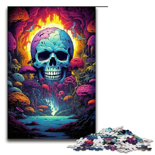 Puzzle für Erwachsene 1000 Teile farbenfrohes psychedelisches Totenkopf-Puzzle Holzpuzzle Lernspiel Herausforderungsspielzeug 1000 Teile (75 x 50 cm) von mowenbingpeng