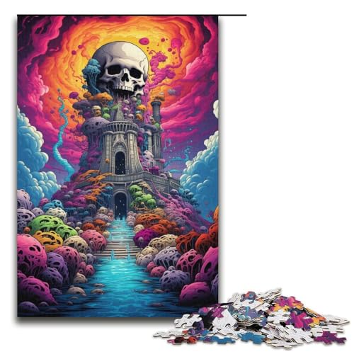 Puzzle für Erwachsene 1000 Teile farbenfrohes psychedelisches Totenkopf-Puzzle Lernspiele für Zuhause DIY-Spielzeug tolles Geschenk für Spiele 1000 Teile (38 x 26 cm) von mowenbingpeng
