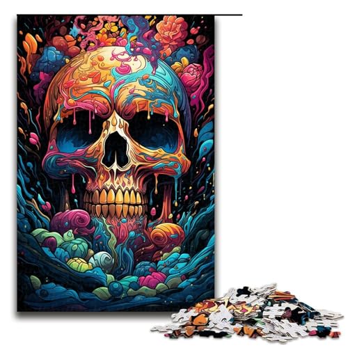 Puzzle für Erwachsene 1000 Teile farbenfrohes psychedelisches Totenkopfmuster hilft beim Zusammenbauen trainiert das Gehirn Macht süchtig fördert die Geduld 1000 Teile (75 x 50 cm) von mowenbingpeng