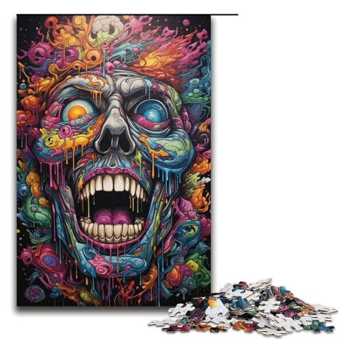 Puzzle für Erwachsene 1000 Teile farbenfrohes psychedelisches Totenkopfmuster zum Zusammenbauen hilft dem Gehirn süchtig machendes Spielzeug zur Förderung der Geduld 1000 Teile (38 x 26 cm) von mowenbingpeng